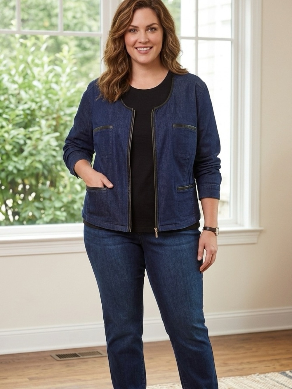Jessica London 22 Dark Blue Denim Zip-Front Jacket
